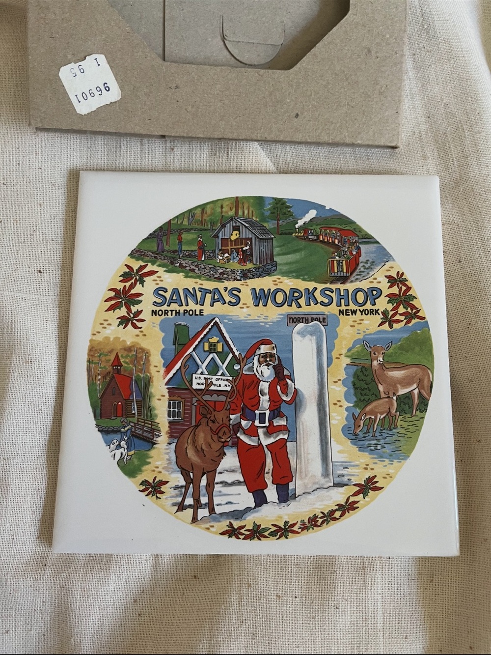Santa's Workshop Ceramic Wall Tile or Trivet Featuring  Holiday Art/santa